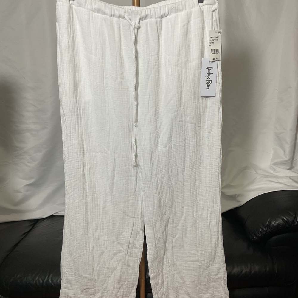 Indigo Rein White Elastic and Drawstring Waistband Wide Leg Pants